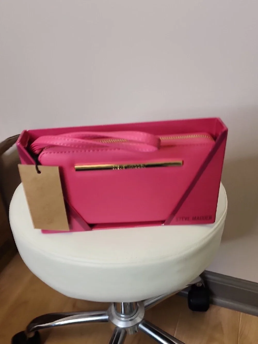 Steve Madden Hot Pink Wristlet Clutch with Gold Accent